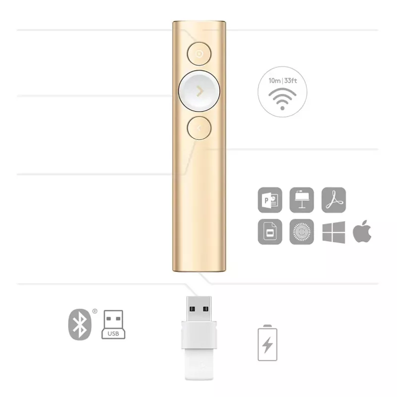 Logitech Spotlight prezentācijas tālvadības pults - Zelts