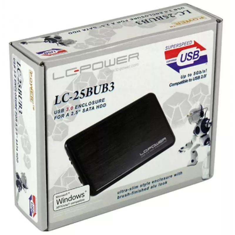 LC-Power LC-25BUB3 2,5 collu SATA disku korpuss ar USB 3.0, alumīnijs / melns
