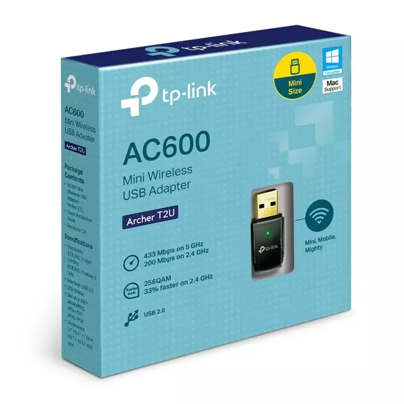 TP-Link Archer T2U AC600 bezvadu divjoslu USB WiFi adapteris