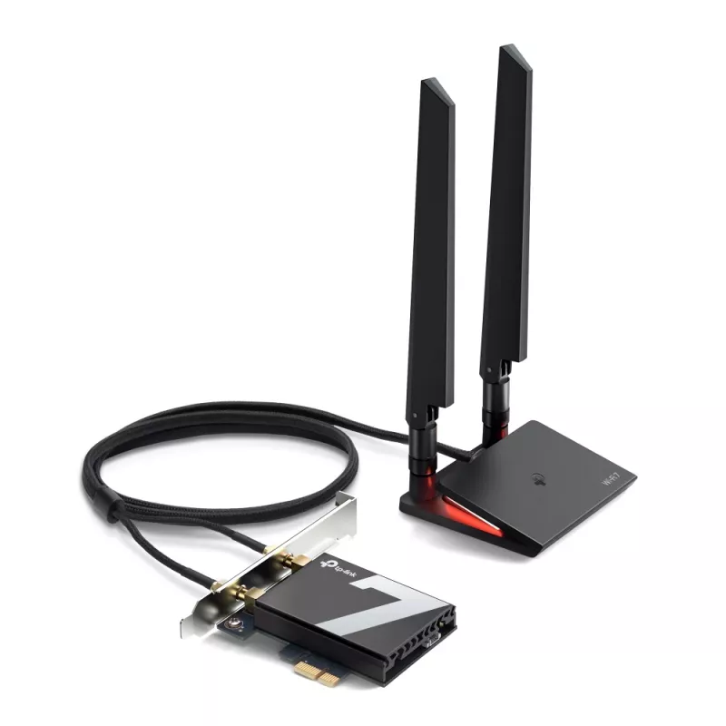 TP-Link Archer BE9300 Wi-Fi 7 Bluetooth 5.4 PCIe adapter, iekšējais, bezvadu, PCI Express, WLAN/Bluetooth, 9300 Mbit/s, melns