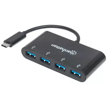 Manhattan HB30C4AB USB-C centrmezgls ar 4 USB-A portiem, 5 Gbps