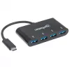Manhattan HB30C4AB USB-C centrmezgls ar 4 USB-A portiem, 5 Gbps