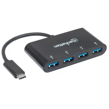 Manhattan HB30C4AB USB-C centrmezgls ar 4 USB-A portiem, 5 Gbps