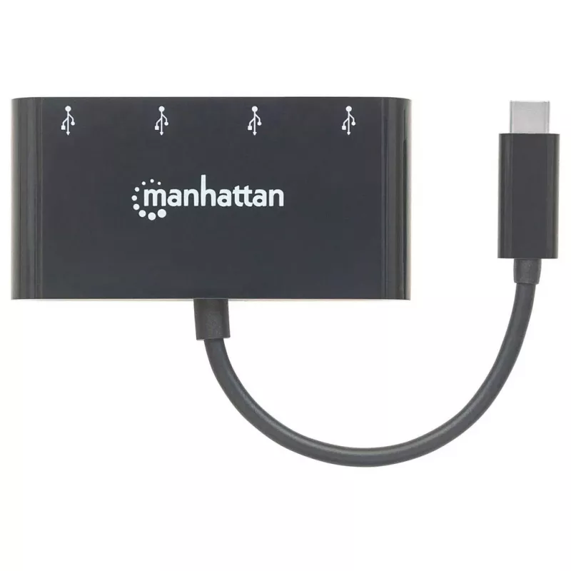 Manhattan HB30C4AB USB-C centrmezgls ar 4 USB-A portiem, 5 Gbps