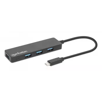 Manhattan USB-C centrmezgls/hubs, 4 porti: USB-A (x4), 5 Gbps (USB 3.2 Gen1), USB barots