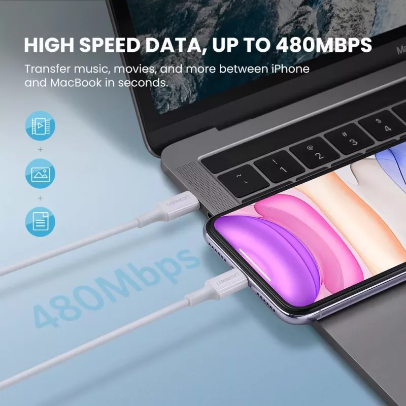 Ugreen 10493 USB-C uz Lightning kabelis 1 m Balts