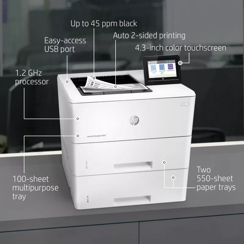 HP LaserJet Enterprise M507x lāzerprinteris, 1200 x 1200 DPI, A4, 43 ppm, dupleksā druka, tīkla gatavs