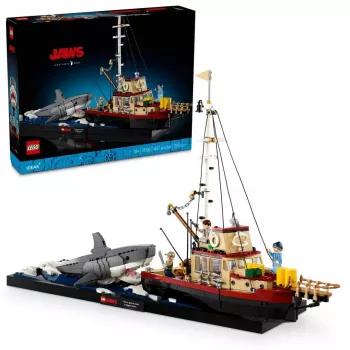 Konstruktors LEGO Ideas 21350 Jaws komplekts — 1497 detaļas, 3 minifigūras, laiva un ikoniskā haizivs, ieteicams 18+