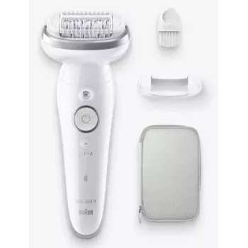 Epilators BRAUN 9-011 3D Silk-epil 9 Flex Wet & Dry — 40 pincetes, akumulators, masāža, Balts/Pelēks