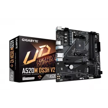 GIGABYTE A520M DS3H V2 mātesplate - atbalsta AMD Ryzen 5000 sērijas AM4 CPU, līdz 4733MHz DDR4 (OC), PCIe 3.0 x16, GbE LAN, USB 3.2 Gen 1