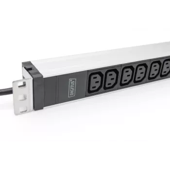 DIGITUS 1U alumīnija PDU sloksne, 12x C13, 16A, 230V, drošības spraudnis