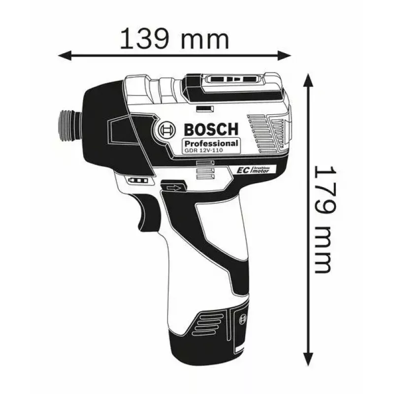 Bosch 0 601 9E0 005 triecienuzgriežņu atslēga 1/4 collas 3100 RPM 110 N⋅m Melna, Zila 12 V
