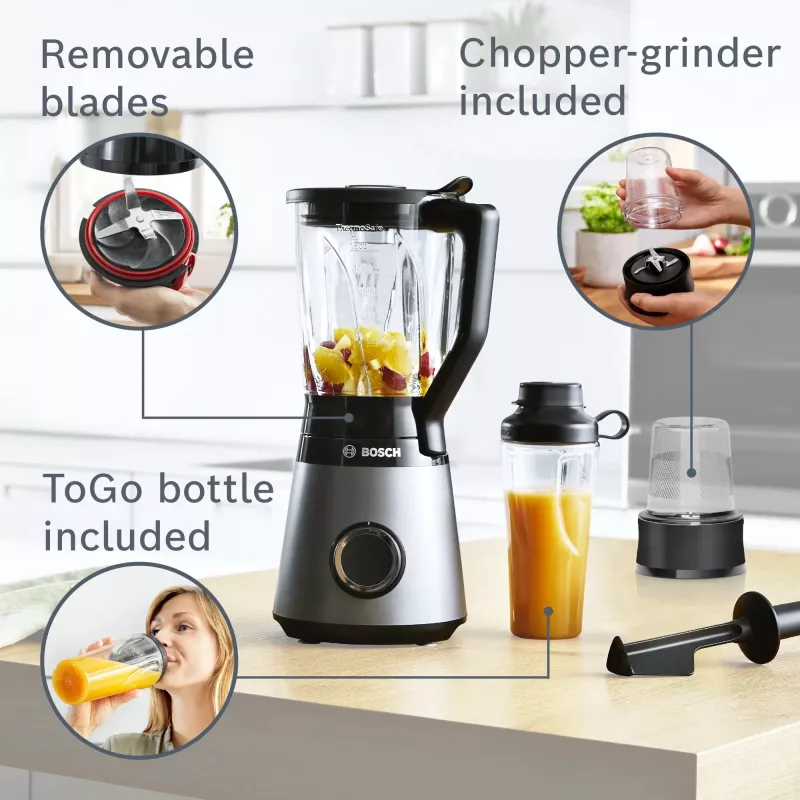 Bosch Serie 4 MMB6177S blender 1.5 L galda blenderis 1200 W Melns, Sudrabs