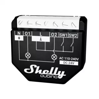 Viedais slēdzis Shelly WAVE 2PM Melns (Shelly) — bezvadu Z-Wave, 16 A, 110–240 V, 868.4 MHz