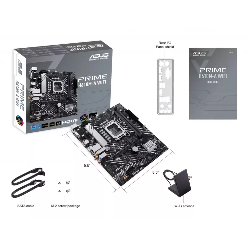 ASUS PRIME H610M-A WIFI mātesplate, Intel H610, LGA 1700, micro ATX, DDR5, 2x DIMM, Wi-Fi 5, Bluetooth, Gigabit LAN, 7.1 HD skaņa