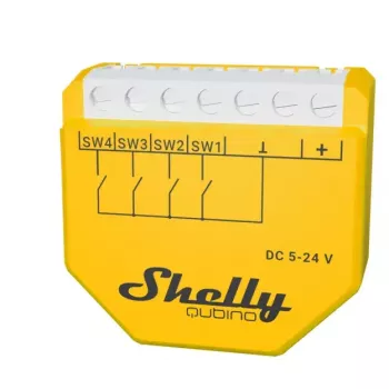 Shelly Qubino Wave i4 DC viedais slēdzis, Z-Wave, 4 ieejas, 5-24V, dzeltens