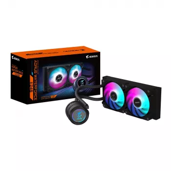 GIGABYTE AORUS WATERFORCE II 240 AIO šķidruma dzesētājs procesoram - 2x120mm ARGB ventilatori, bīdāmais savienojuma mehānisms, DAISY-CHAIN, saderīgs ar Intel LGA 1851 un AMD AM5