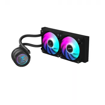 GIGABYTE AORUS WATERFORCE II 240 AIO šķidruma dzesētājs procesoram - 2x120mm ARGB ventilatori, bīdāmais savienojuma mehānisms, DAISY-CHAIN, saderīgs ar Intel LGA 1851 un AMD AM5