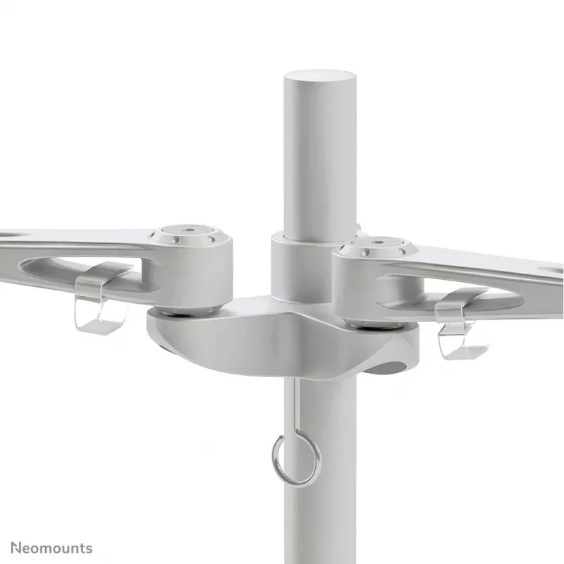 Neomounts FPMA-D935D divu ekrānu galda turētājs, pilnībā kustināms, stiprināms ar skavu, 14–27 collas (35,6–68,6 cm), 6 kg vienam ekrānam, VESA 75x75/100x100, sudrabains