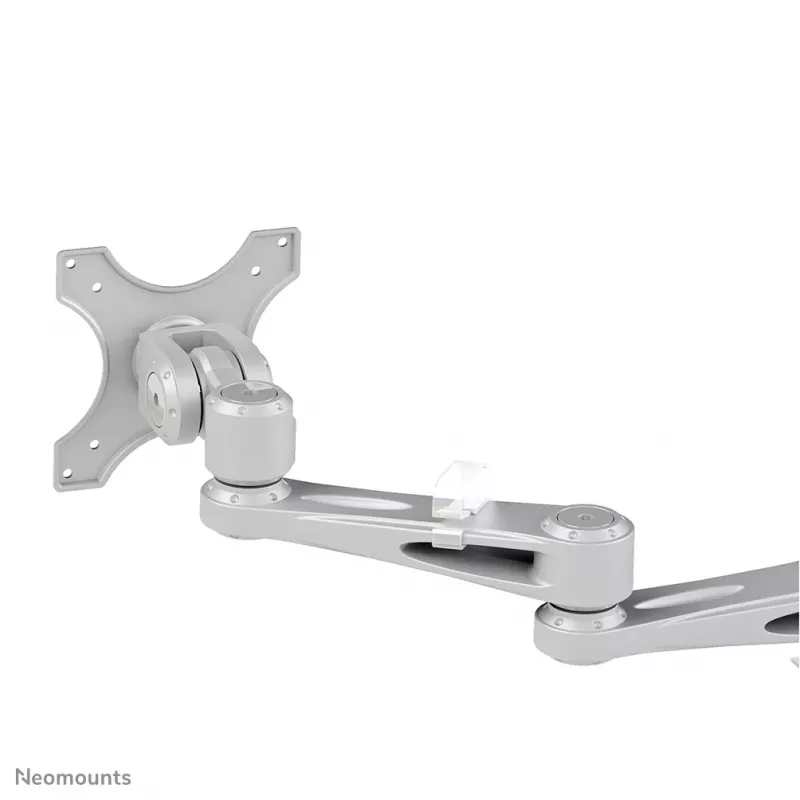 Neomounts FPMA-D935D divu ekrānu galda turētājs, pilnībā kustināms, stiprināms ar skavu, 14–27 collas (35,6–68,6 cm), 6 kg vienam ekrānam, VESA 75x75/100x100, sudrabains