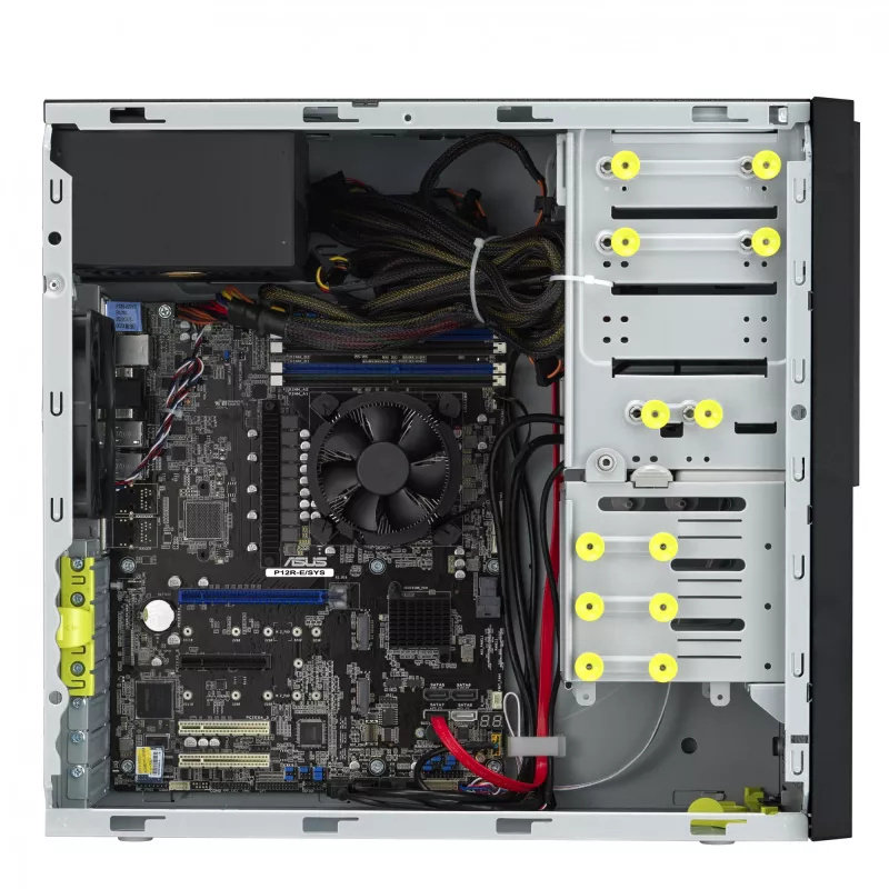 ASUS TS100-E11-PI4 – melns tower servera barebone ar Intel C256 un 300 W barošanas bloku