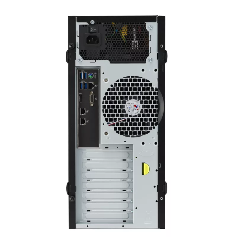 ASUS TS100-E11-PI4 – melns tower servera barebone ar Intel C256 un 300 W barošanas bloku