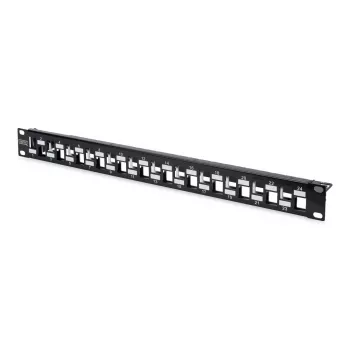 DIGITUS Modular Patch Panel, ekranēts 24-portu, tukšs, 1U, statīva montāžai, izkārtoti porti, melns RAL 9005