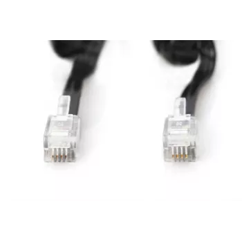 DIGITUS telefona spoles vads RJ10 2,00m, CU, 4x7x0,12mm, neekranēts, M/M, plakans, melns