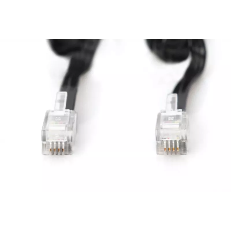 DIGITUS telefona spoles vads RJ10 2,00m, CU, 4x7x0,12mm, neekranēts, M/M, plakans, melns