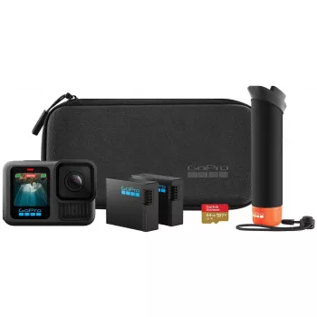 Action kamera GoPro HERO13 Black Bundle — 5.3K Ultra HD, 27.6 MP CMOS, 240 fps, 2.27 coll LCD, 2x digitālais tālummaiņa, stereo WAV audio