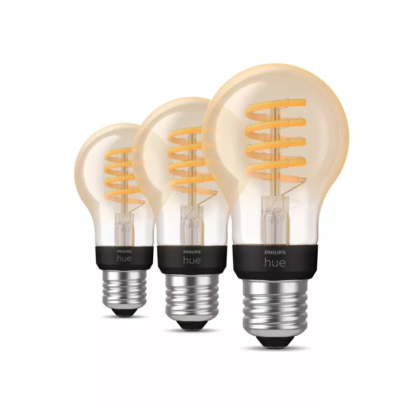 Philips Hue White Ambiance E27 A60 viedā kvēldiega spuldze, 7 W, 550 lm, 3 gab.