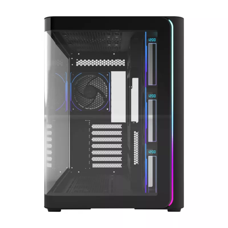 FSP M580-BP Plus Midi Tower datora korpuss, ATX/mATX/Mini-ITX, ARGB, rūdīts stikls, 4x 120 mm ventilatori, melns