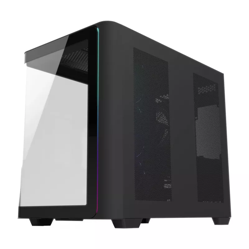FSP M580-BP Plus Midi Tower datora korpuss, ATX/mATX/Mini-ITX, ARGB, rūdīts stikls, 4x 120 mm ventilatori, melns