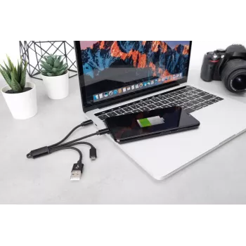 DIGITUS USB uzlādes kabelis USB A - Lightning+micro B+Type-C M/M/M/M 15cm 3-in-1, kokvilnas pinums, CE, melns