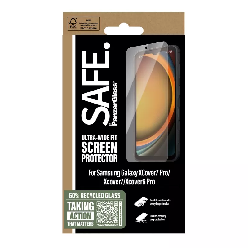 PanzerGlass SAFE. by ® Ekrāna aizsargs Samsung Galaxy Xcover7 Pro | Xcover7 | Xcover6 Pro | Ultra-Wide Fit