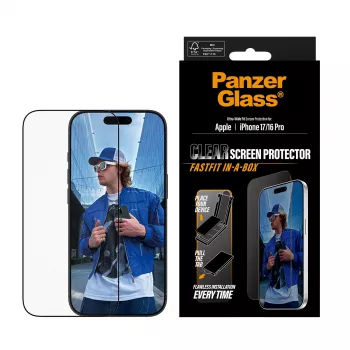 PanzerGlass® Ekrāna aizsargs iPhone 17 | iPhone 16 Pro | Ultra-Wide Fit ar FASTFIT IN-A-BOX