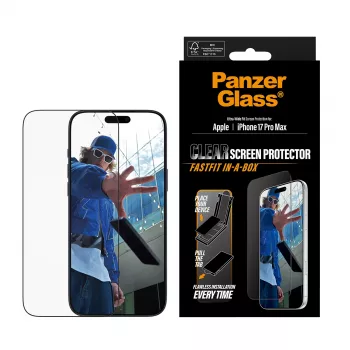 PanzerGlass® Ekrāna aizsargs iPhone 17 Pro Max | Ultra-Wide Fit ar FASTFIT IN-A-BOX