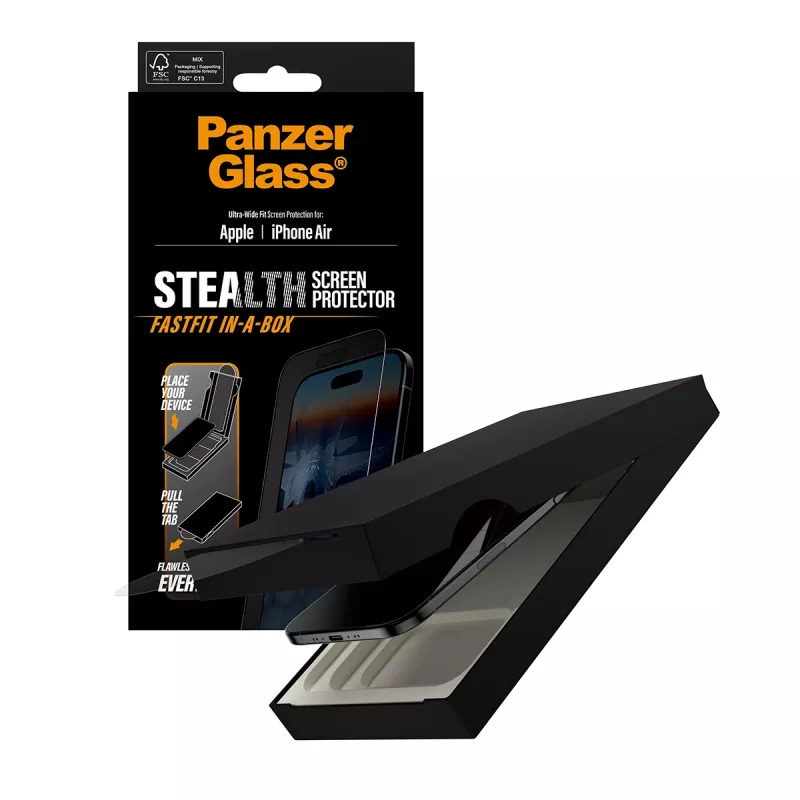 PanzerGlass® Stealth ekrāna aizsargs iPhone Air | Ultra-Wide Fit ar FASTFIT IN-A-BOX