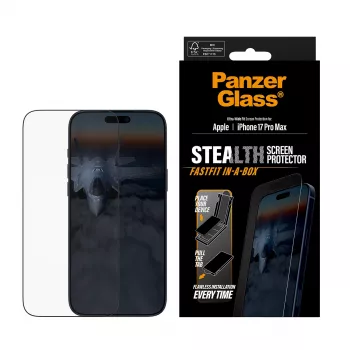 PanzerGlass® Stealth Ekrāna aizsargs iPhone 17 Pro Max | Ultra-Wide Fit ar FASTFIT IN-A-BOX