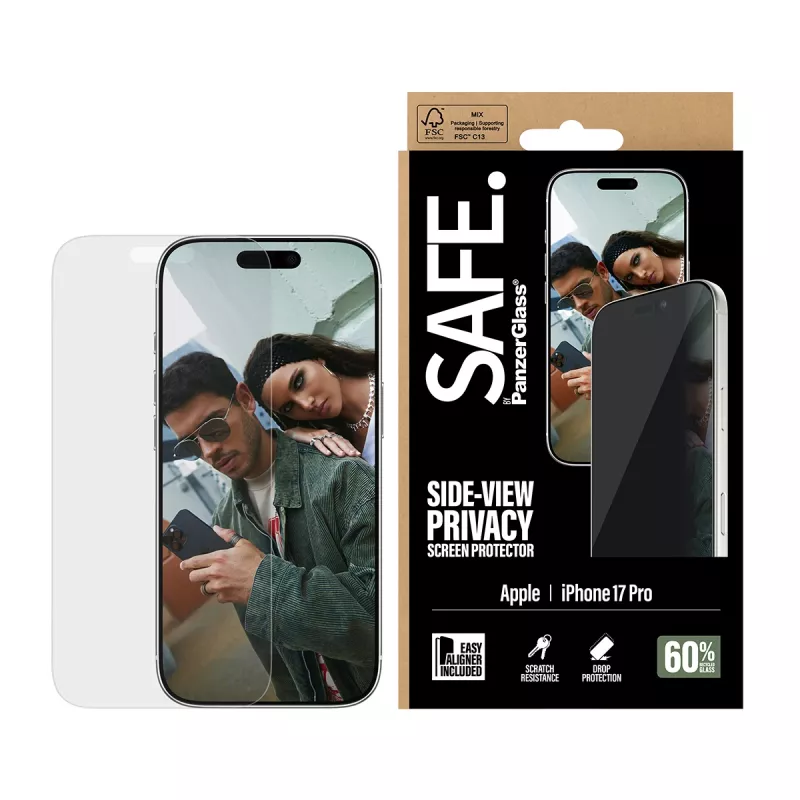 PanzerGlass SAFE. by ® 2-Way privātuma ekrāna aizsargs iPhone 17 Pro | Ultra-Wide Fit ar EasyAligner