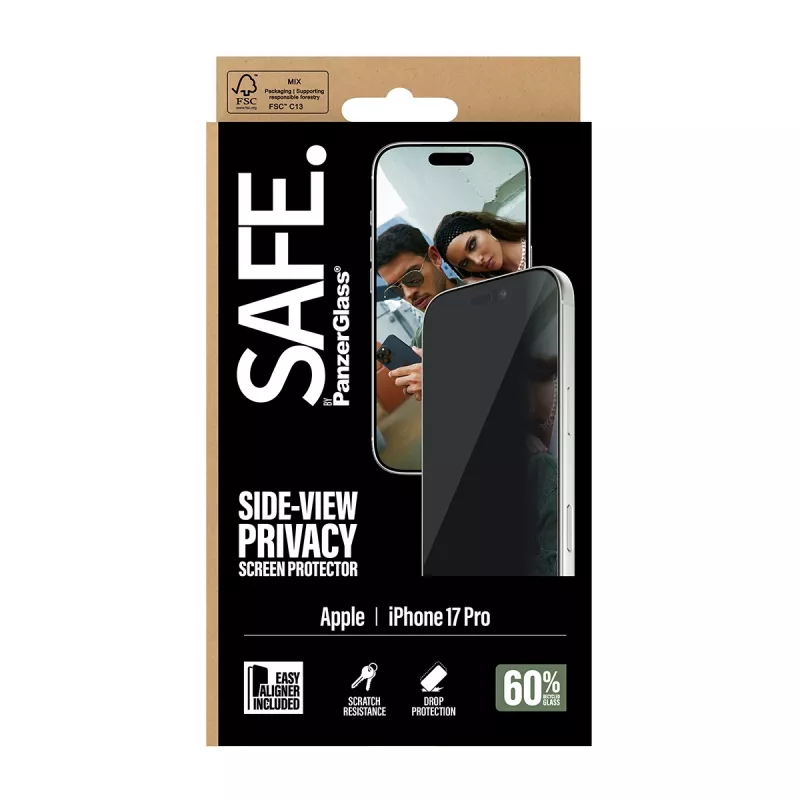 PanzerGlass SAFE. by ® 2-Way privātuma ekrāna aizsargs iPhone 17 Pro | Ultra-Wide Fit ar EasyAligner