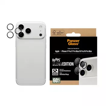 Kameras lēcu aizsargs PanzerGlass Hoops Caurspīdīgs iPhone 17 Pro / 17 Pro Max / 16 Pro / 16 Pro Max, rūdīts stikls, silikons, 1 gab.