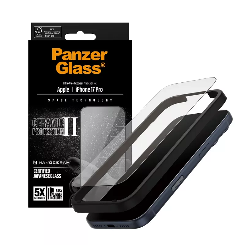 PanzerGlass ® Ceramic II ekrāna aizsargs iPhone 17 Pro | Ultra-Wide Fit ar EasyAligner