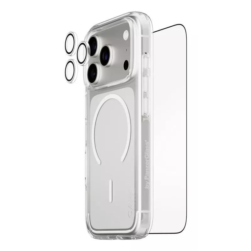 PanzerGlass CARE 3-in-1 Flagship Explorer aizsardzības komplekts iPhone 17 Pro — rūdīts stikls, PET, silikons, caurspīdīgs
