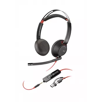 HP Poly Blackwire 5220 Stereo USB-C austiņas ar mikrofonu + 3,5 mm ligzda + USB-C/A adapteris