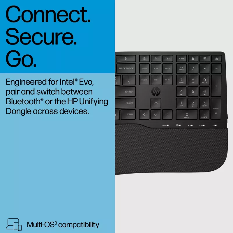 HP 685 Comfort Dual-Mode tastatūra pilnizmēra bezvadu Bluetooth membrānas