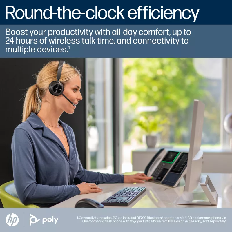 HP Poly Voyager 4310 Microsoft Teams sertificētas bezvadu austiņas + BT700 uztvērējs + uzlādes statīvs