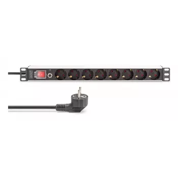 DIGITUS PDU - 1U alumīnija statīva 7x drošības + 1x kontaktligzda 16A 4000W 250VAC 50/60Hz pārslodzes aizsardzība