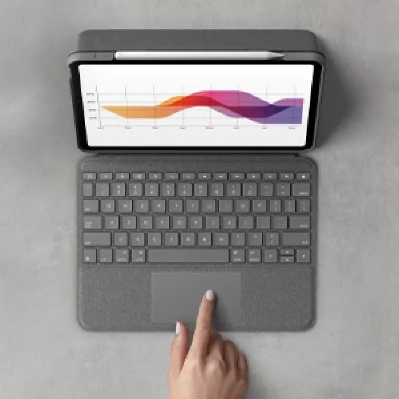 LOGITECH Folio Touch aizmugurgaismota tastatūra ar skārienpaliktni Oxford Grey iPad Air (4. paaudze) Deutsch Qwertz