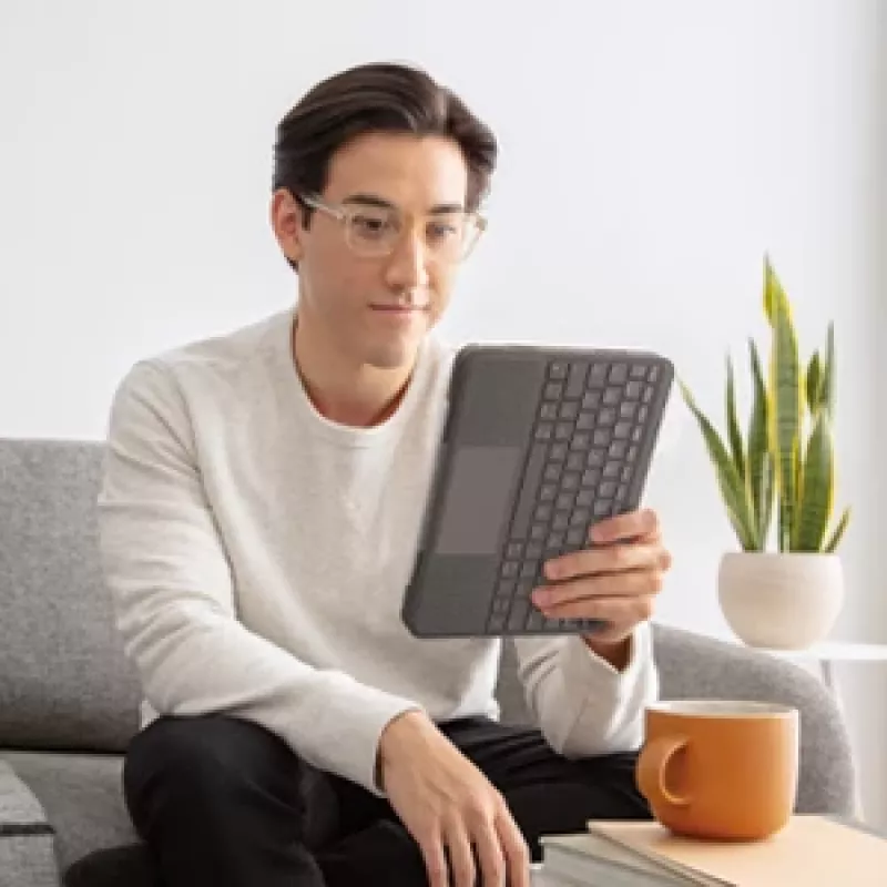 LOGITECH Folio Touch aizmugurgaismota tastatūra ar skārienpaliktni Oxford Grey iPad Air (4. paaudze) Deutsch Qwertz